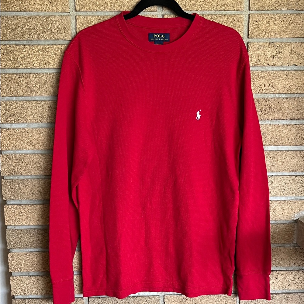 Polo by Ralph Lauren Bright Red Ribbed Crewneck Shirt